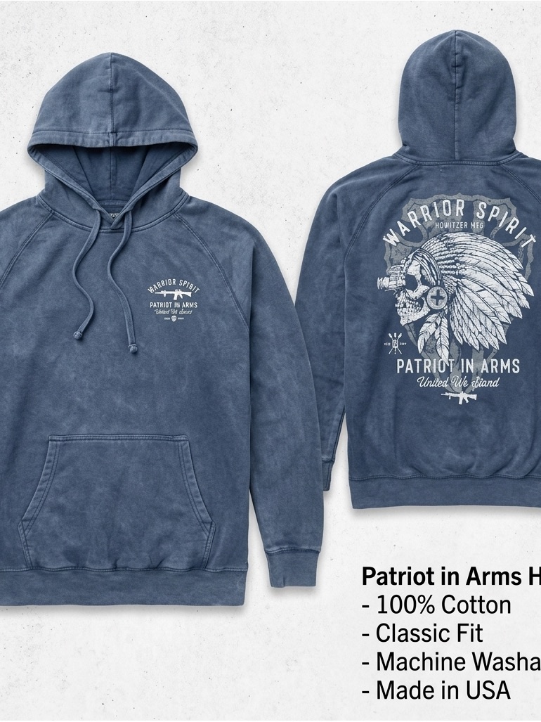 Howitzer "Warrior Spirit" Patriot In Arms Hoodie Vintage Wash Blue